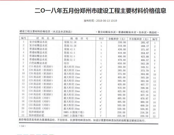 鄭州混凝土5月份信息價(jià)C30混凝土價(jià)格