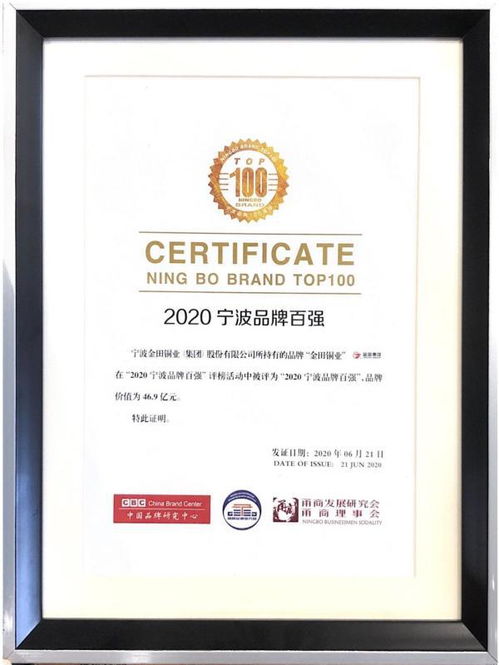 金田銅業(yè)再次榮登2020寧波品牌百強(qiáng)榜